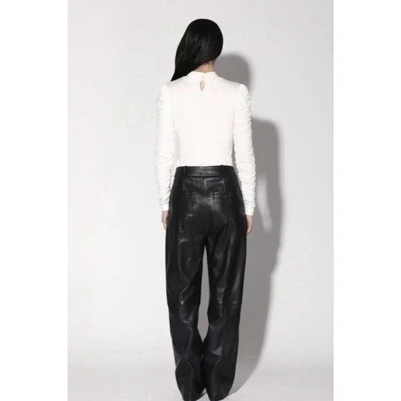 Walter Baker Luka Lamb Leather Black Wide Leg Slouchy Pants Size 4 NWT READ $750 - Picture 4 of 14